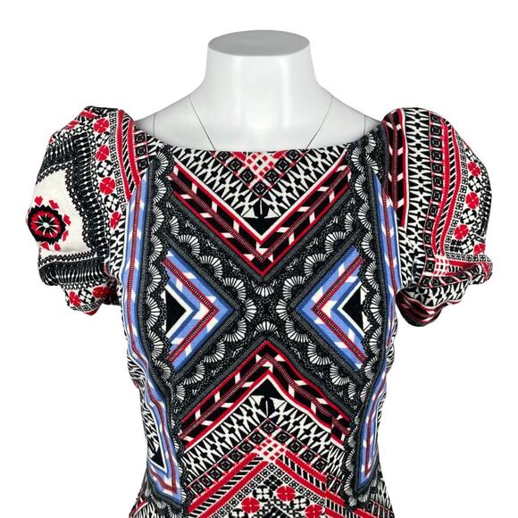 FARM RIO Aztec Print Puff Sleeve Dress Sz Small - Picture 2 of 10